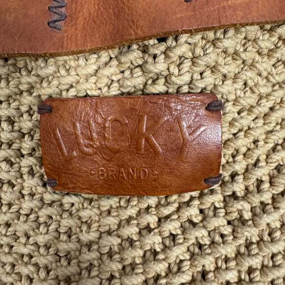 Lucky Brand Woven Jute & Leather Boho Shoulder Bag Purse - Picture 8 of 15
